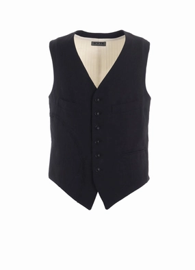 LINEN/COTTON HERRINGBONE ZIGZAG CUT-OUT VEST Mesh inserts anti infantry