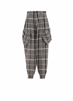 LINEN/NYLON PLAID ZIP POCKET PANTS Flex Fit Design
