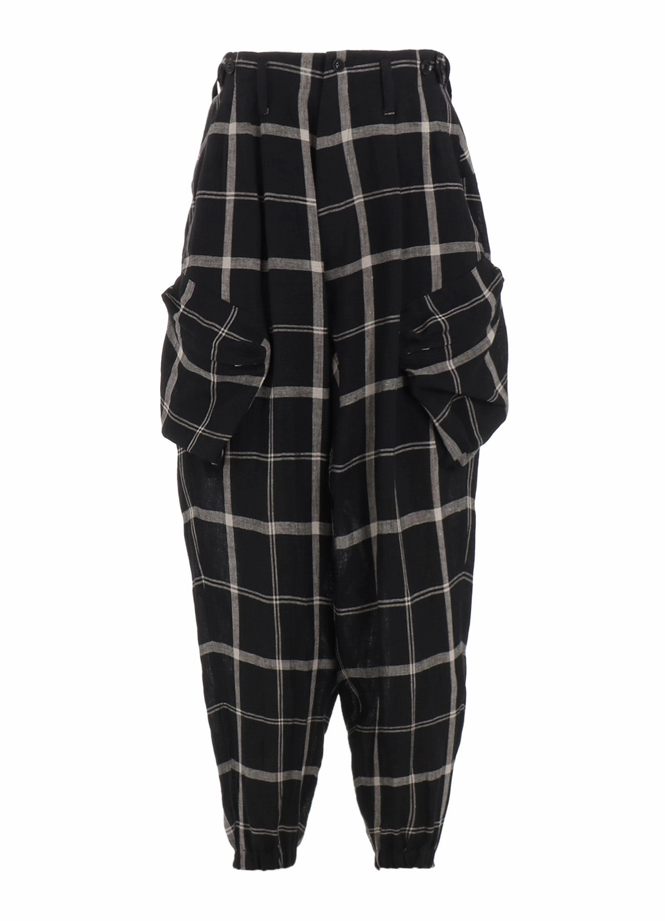 LINEN/NYLON PLAID ZIP POCKET PANTS Breathable Waistband