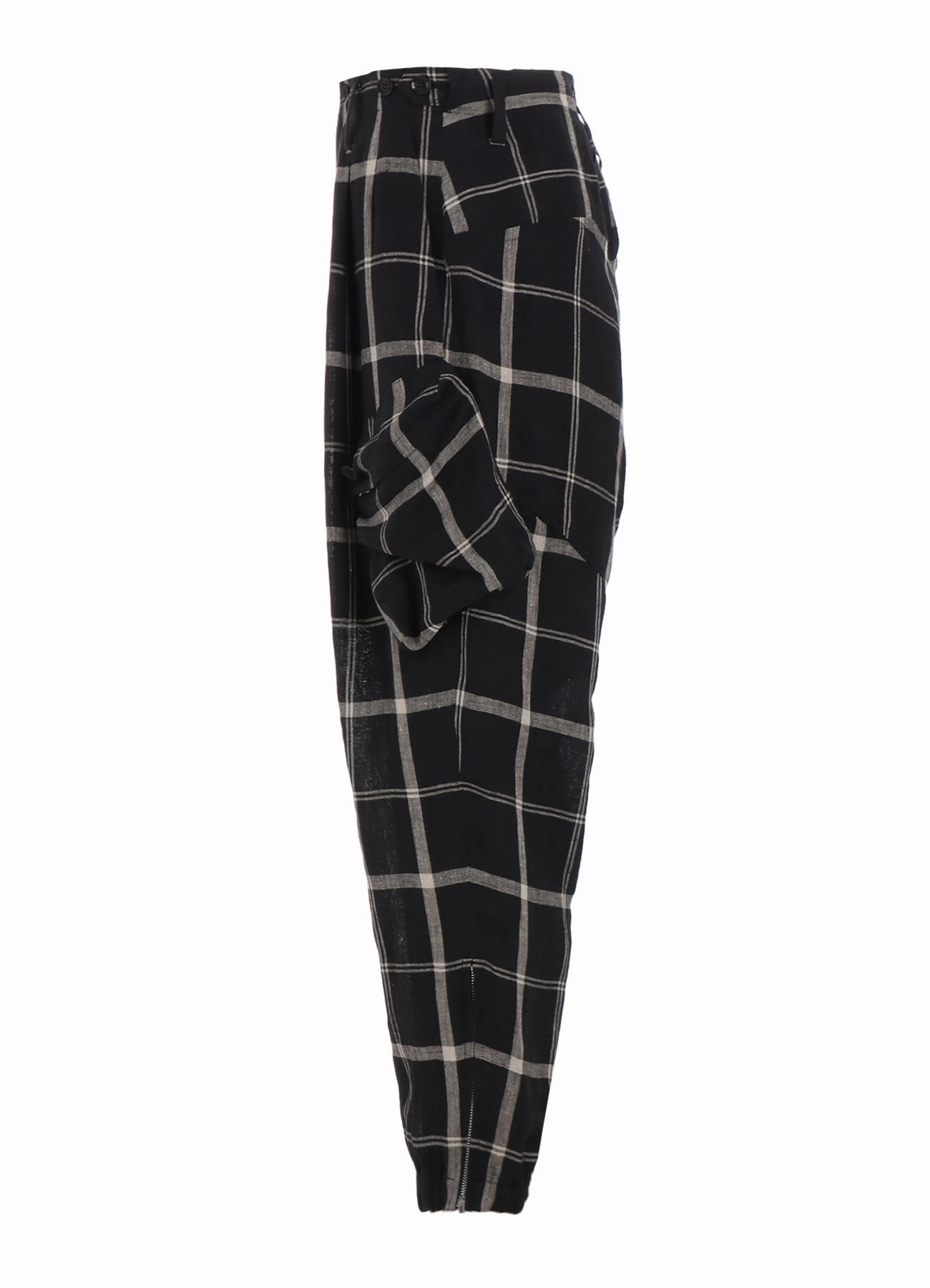 LINEN/NYLON PLAID ZIP POCKET PANTS FlameRetardantTreatment Loose Design