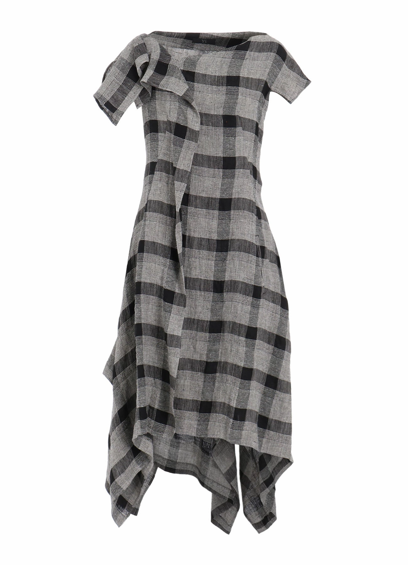 Texture Mood LINEN/SILK PLAID HANDKERCHIEF HEM DRESS
