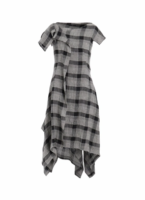 LINEN/SILK PLAID HANDKERCHIEF HEM DRESS Brunch Outfit