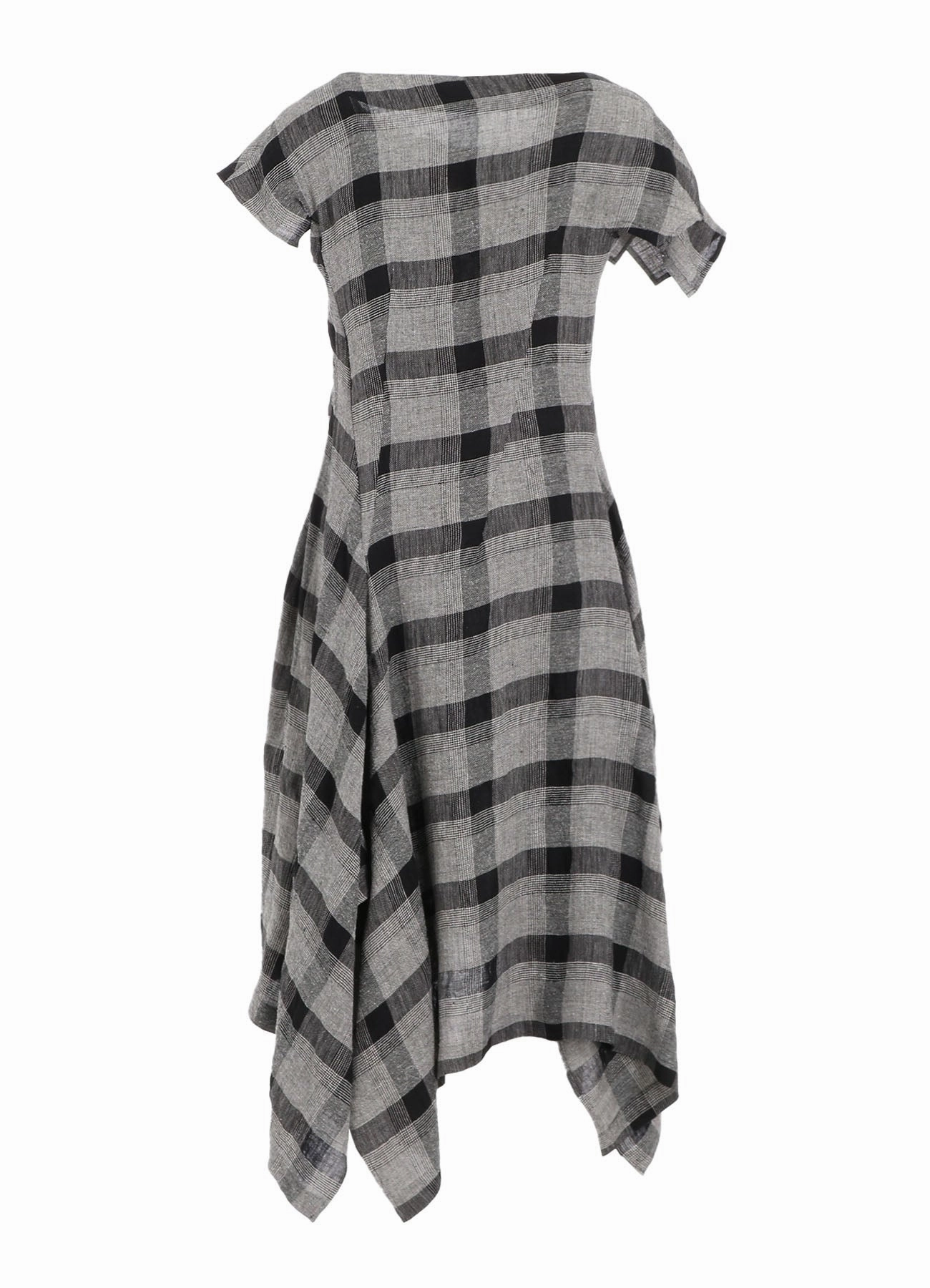 Easy-Storage LINEN/SILK PLAID HANDKERCHIEF HEM DRESS