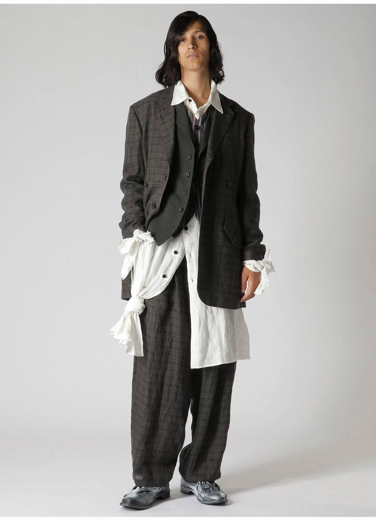 LINEN TWILL PLAID 4-POCKET JACKET WITH RED STITCHING Urban Hike