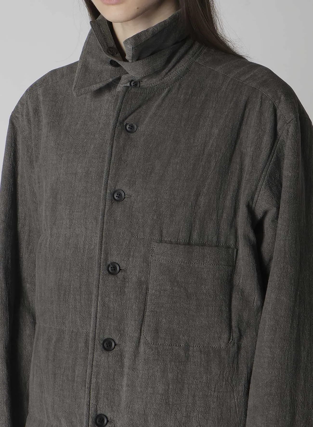 Smooth zipper closure LINEN/COTTON SHEETING  GUSSET COLLAR PADDED BLOUSE