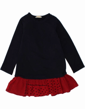 LIU JO Baby Girls Long Sleeve Drop Waist Dress 12-18 Months Navy Blue Boho Tone Lazy Pick