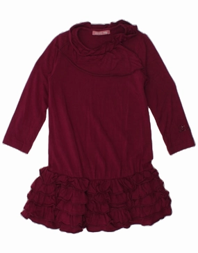 LIU JO Baby Girls Long Sleeve Jumper Dress 9-12 Months Maroon Viscose Balanced Fit Day Chic