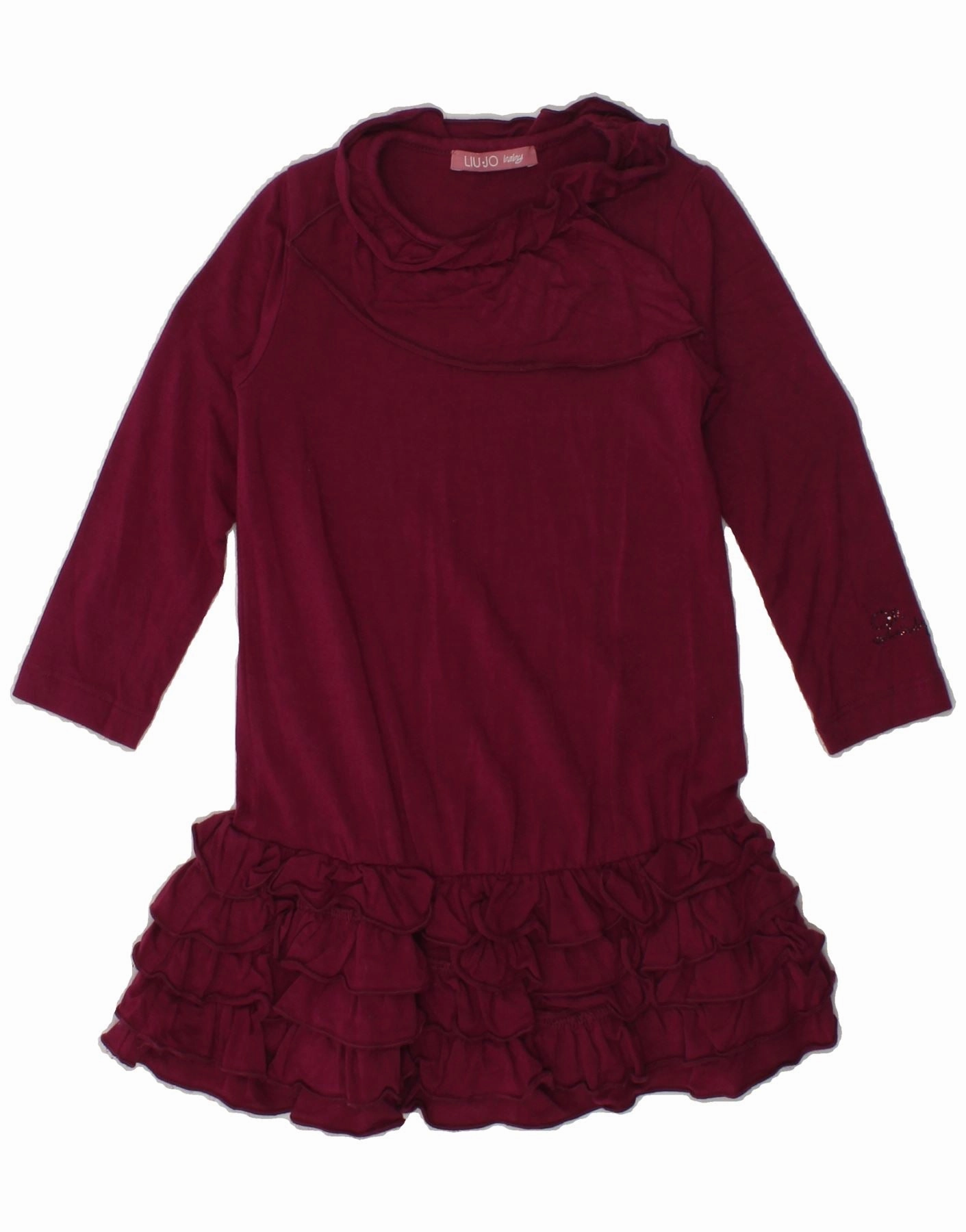 LIU JO Baby Girls Long Sleeve Jumper Dress 9-12 Months Maroon Viscose Balanced Fit Day Chic