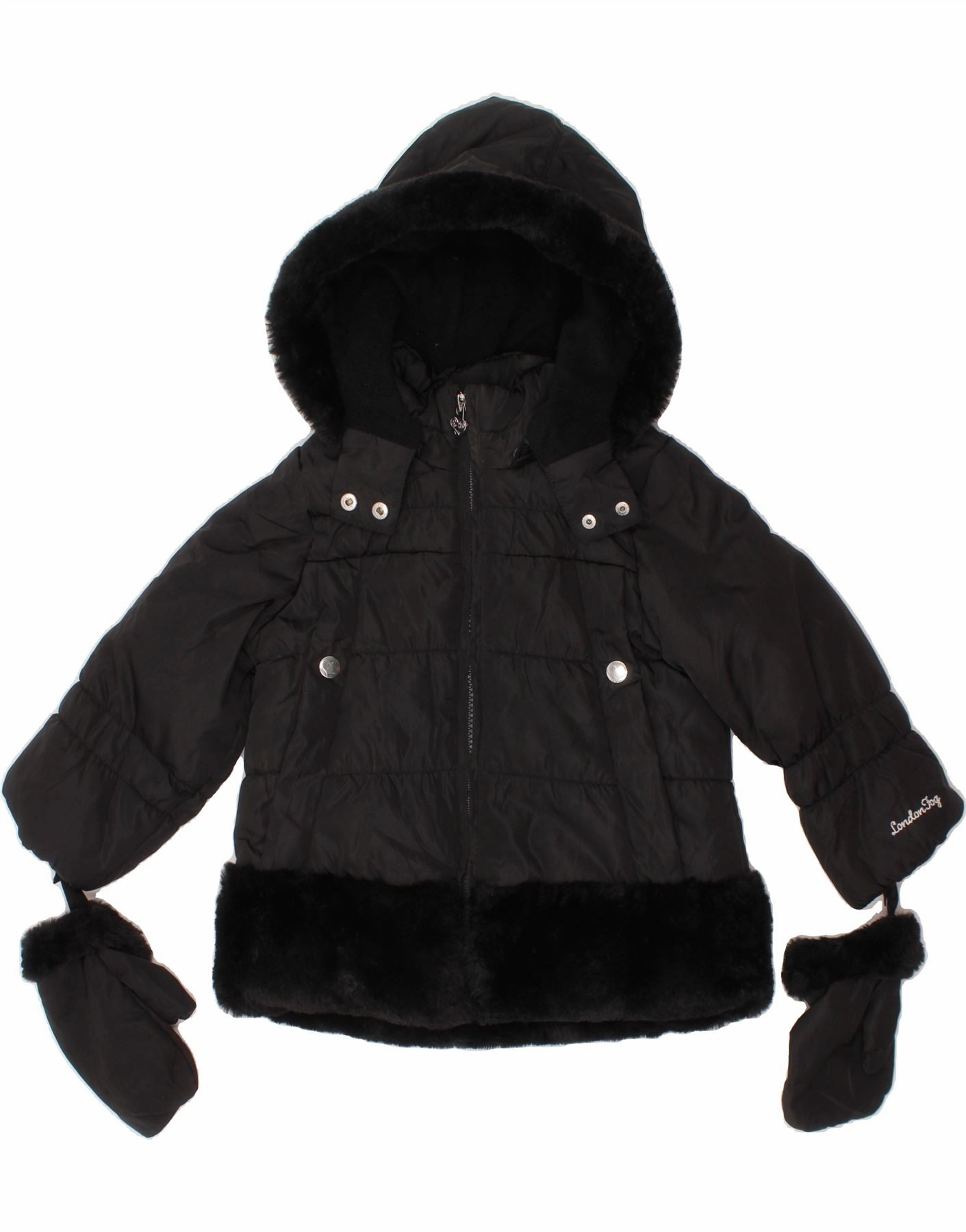 LONDON FOG Baby Girls Hooded Padded Jacket 18-24 Months Black Polyester Enhance quilted