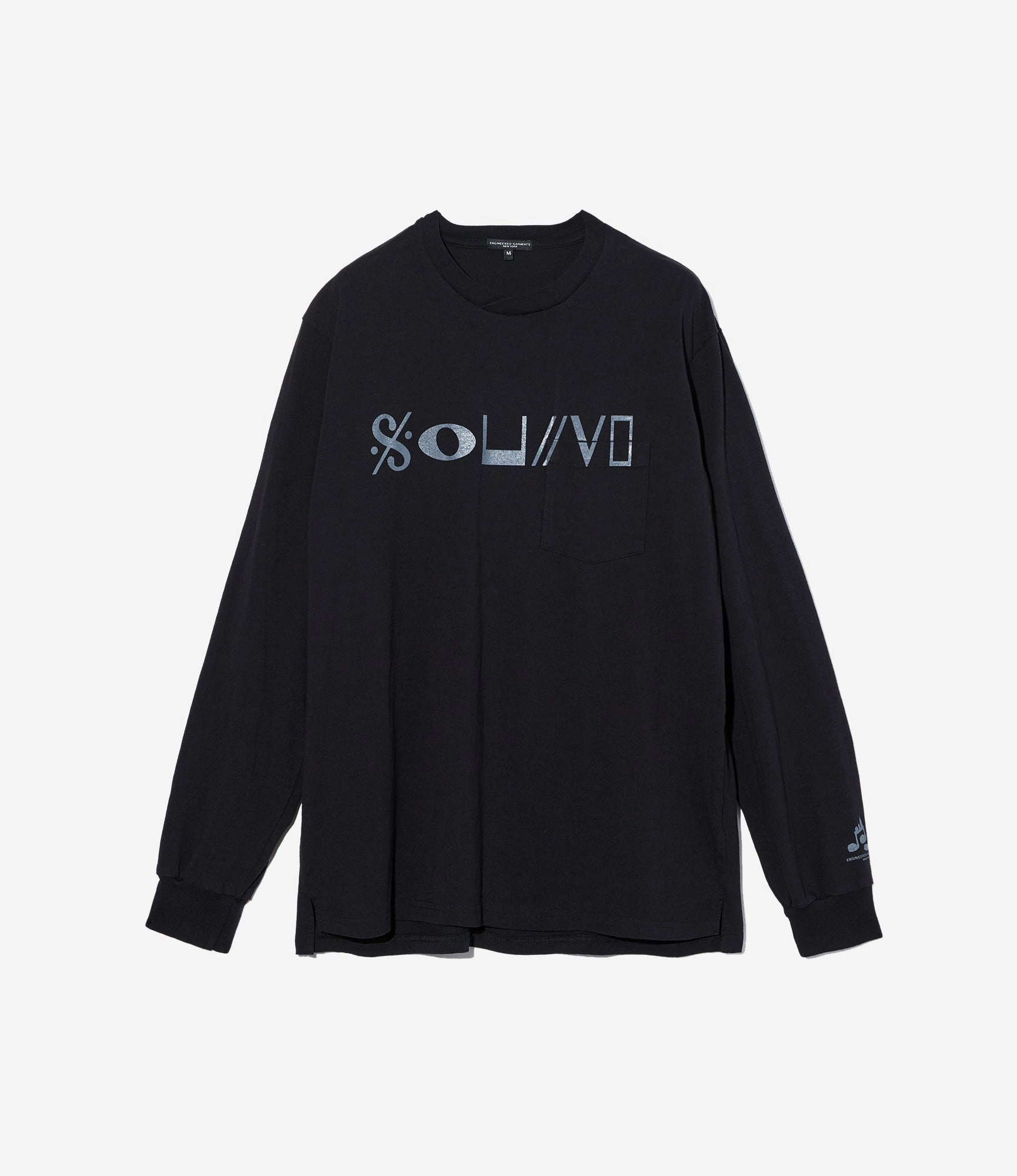 Comfort and Ease Long Sleeve Cross Neck T-Shirt ?C Black 'Sound' Print