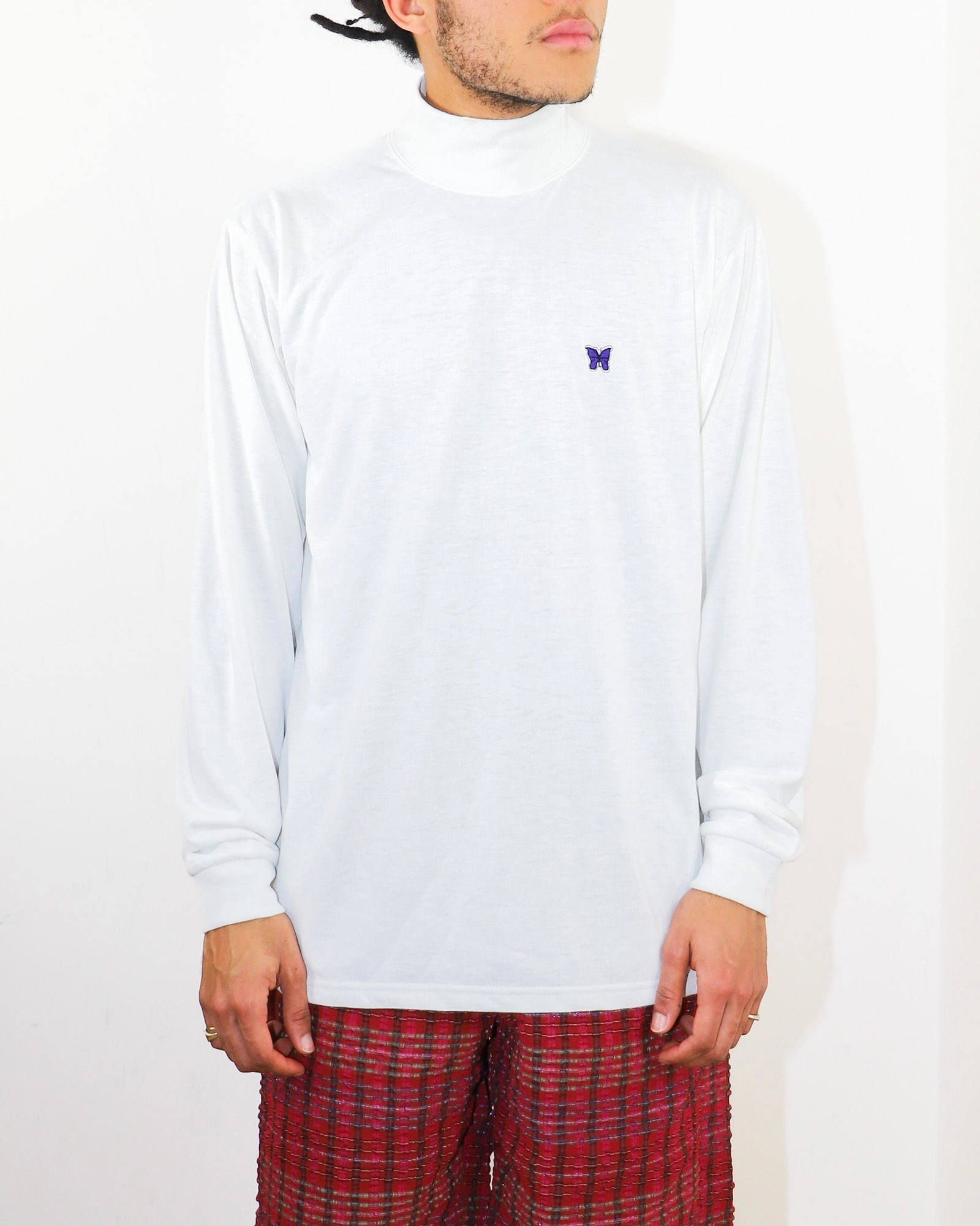 Vintage Wash Effect Soft Wear Long Sleeve Mock Neck ?C White Jersey