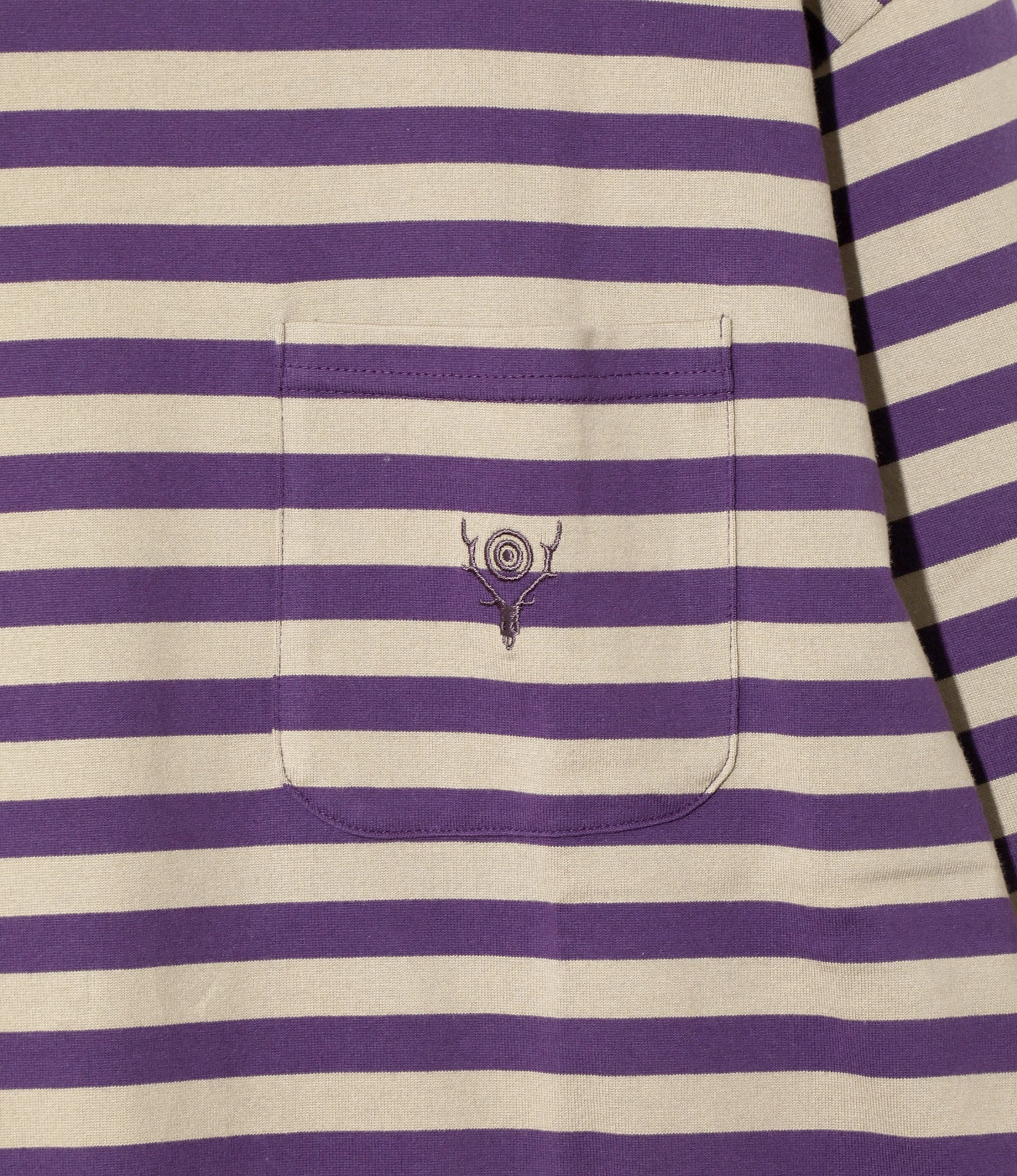 UltraLightweight Layered Collar Long Sleeve Round Pocket T-Shirt ?C Purple/Natural