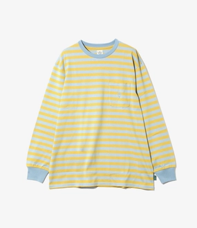 Long Sleeve Round Pocket T-Shirt ?C Sax Blue/Yellow Relaxed fit wear Formal Style