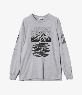 Stylish and Comfortable Everyday Outfit Long Sleeve T-Shirt ?C Grey Woodblock Print