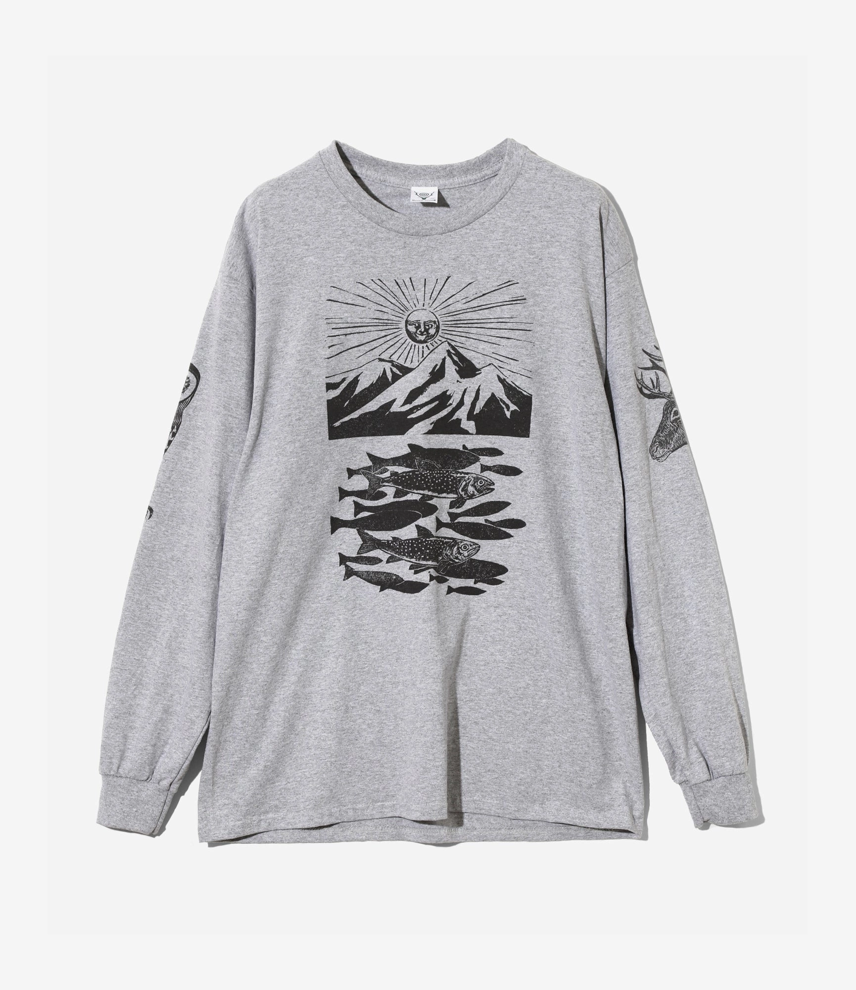 Stylish and Comfortable Everyday Outfit Long Sleeve T-Shirt ?C Grey Woodblock Print