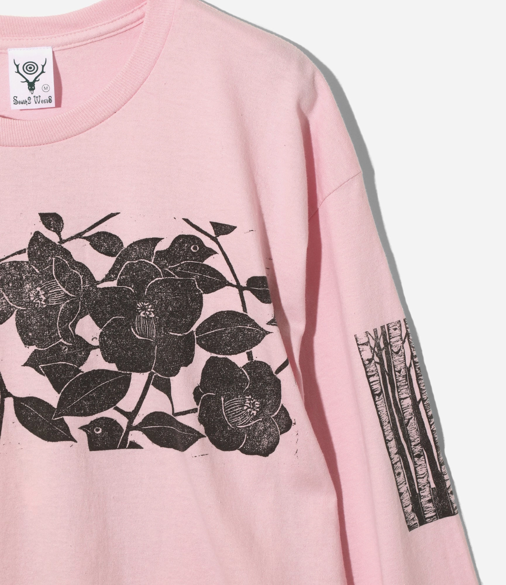 Basic Piece Outdoor Trend Long Sleeve T-Shirt ?C Pink Woodblock Print