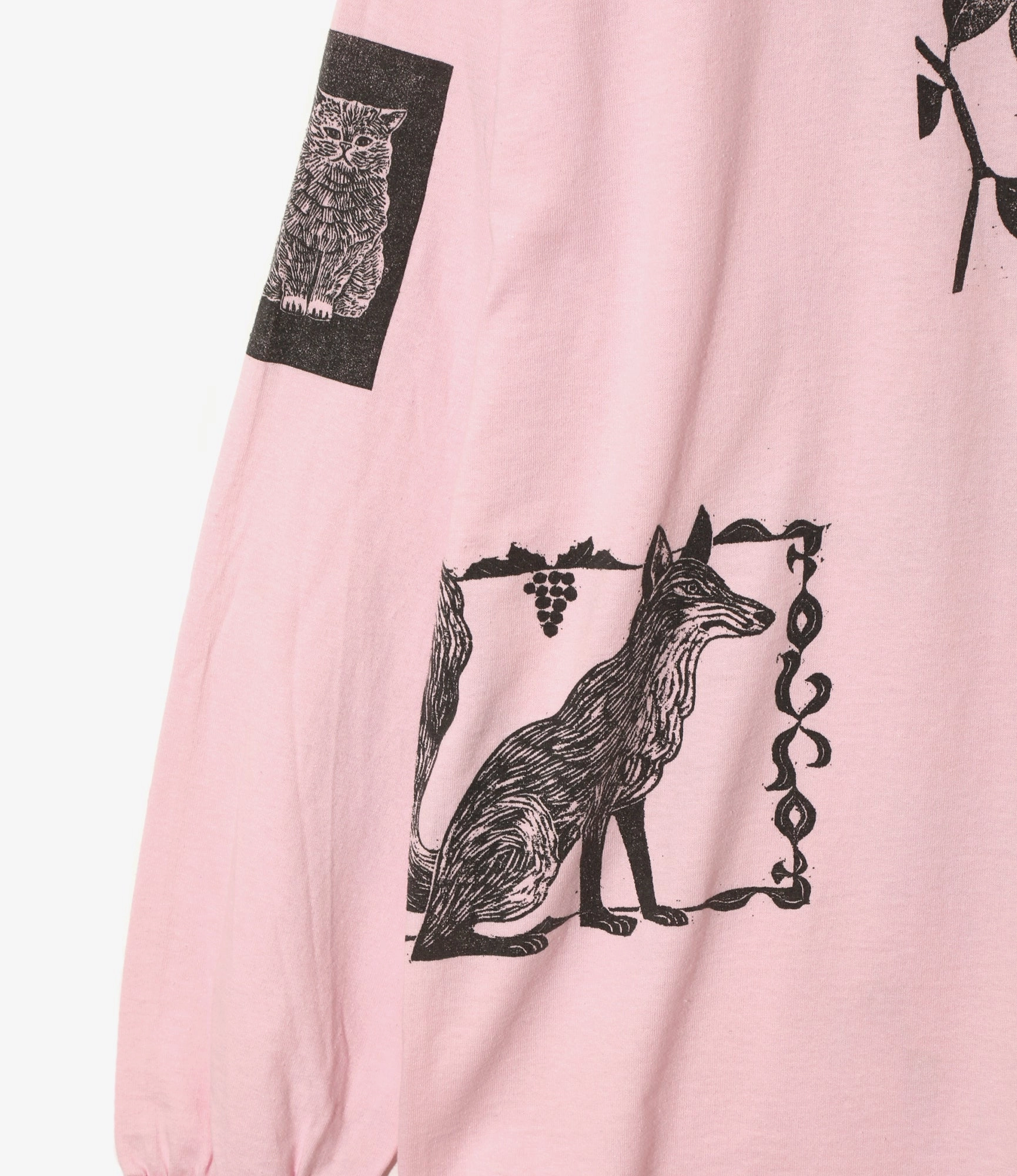 Weekend Trend Light Casual Wear Long Sleeve T-Shirt ?C Pink Woodblock Print