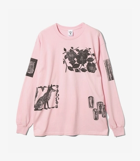 Durable Style Long Sleeve T-Shirt ?C Pink Woodblock Print