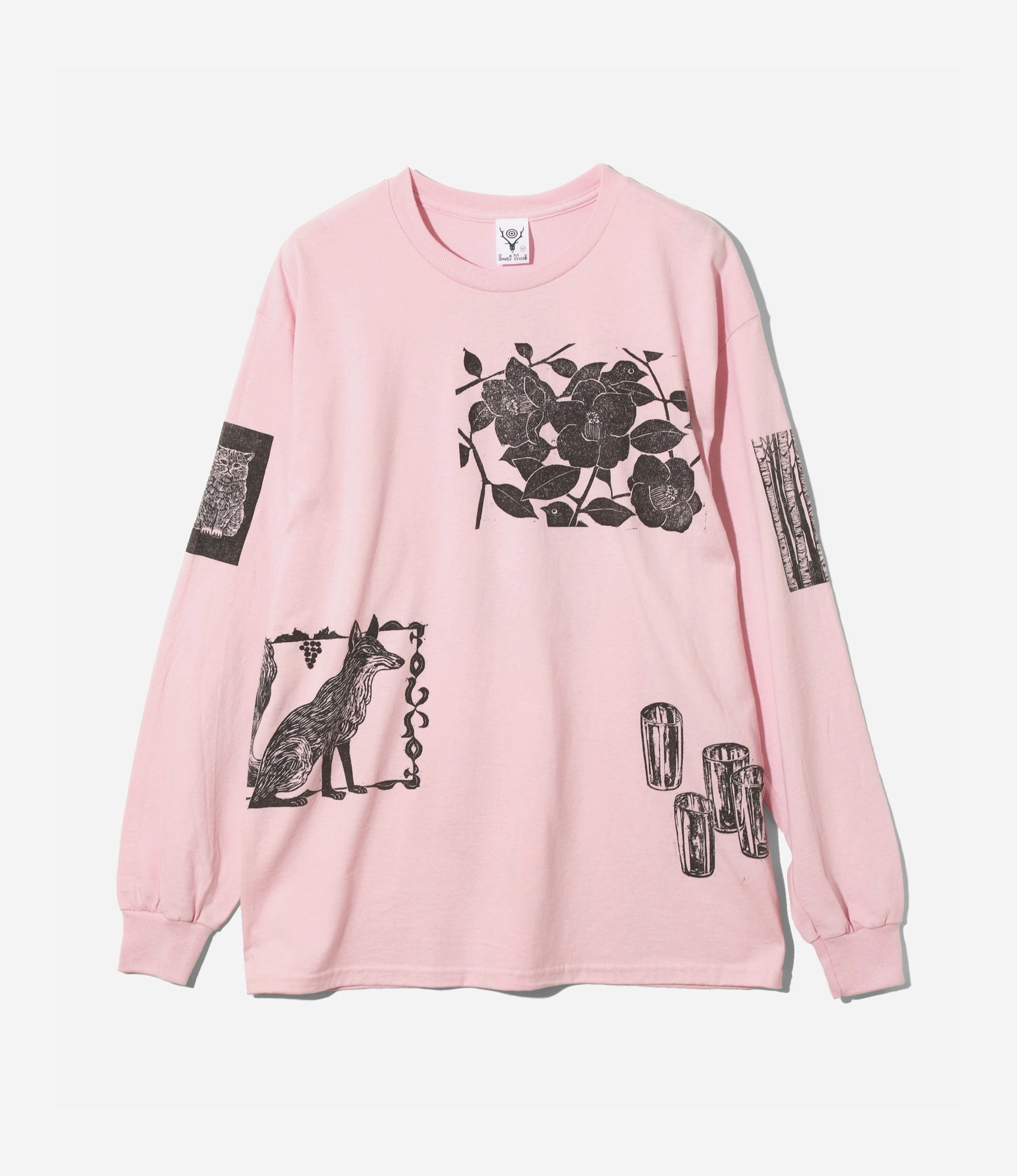 Durable Style Long Sleeve T-Shirt ?C Pink Woodblock Print