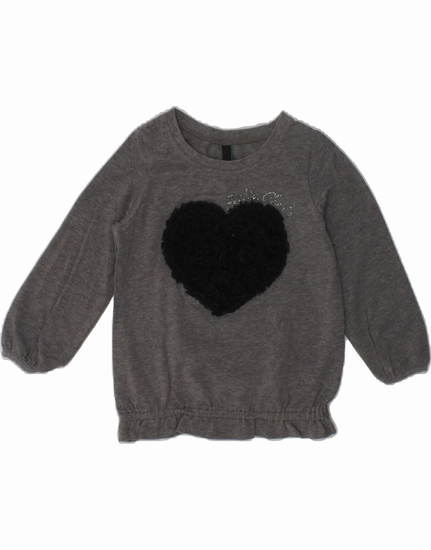 BENETTON Baby Girls Graphic Top Long Sleeve 18-24 Months Grey Geometric Layered Design