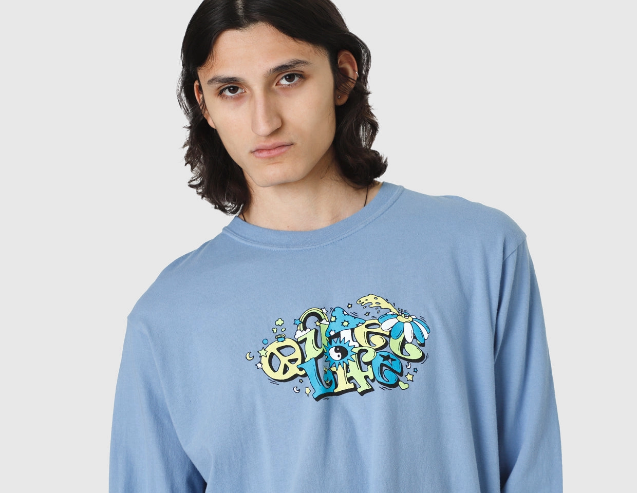 Easy Care Fabric All-day style Quiet Life Confetti Pigment Dyed Long Sleeve Tee / Blue