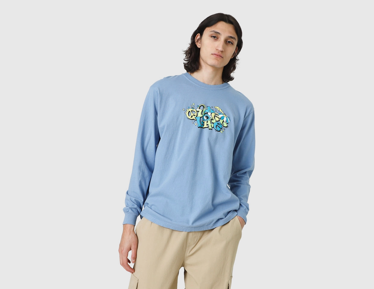 QuickDry Material Timeless Comfort Wear Quiet Life Confetti Pigment Dyed Long Sleeve Tee / Blue