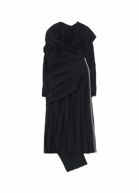 Button-Cuff Comfortable Look LOW TWIST SERGE DRESS WITH TWISTED PLEATS
