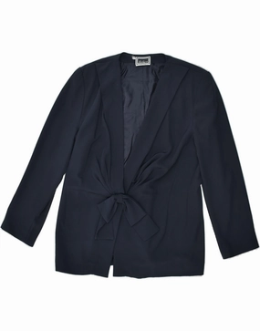 LUISA SPAGNOLI Womens Blazer Jacket IT 46 Large Navy Blue Polyester Luxury Attire Business Design