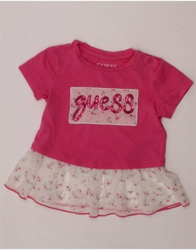 Gender Fluid GUESS Baby Girls Graphic T-Shirt Dress 12-18 Months Pink Floral Cotton