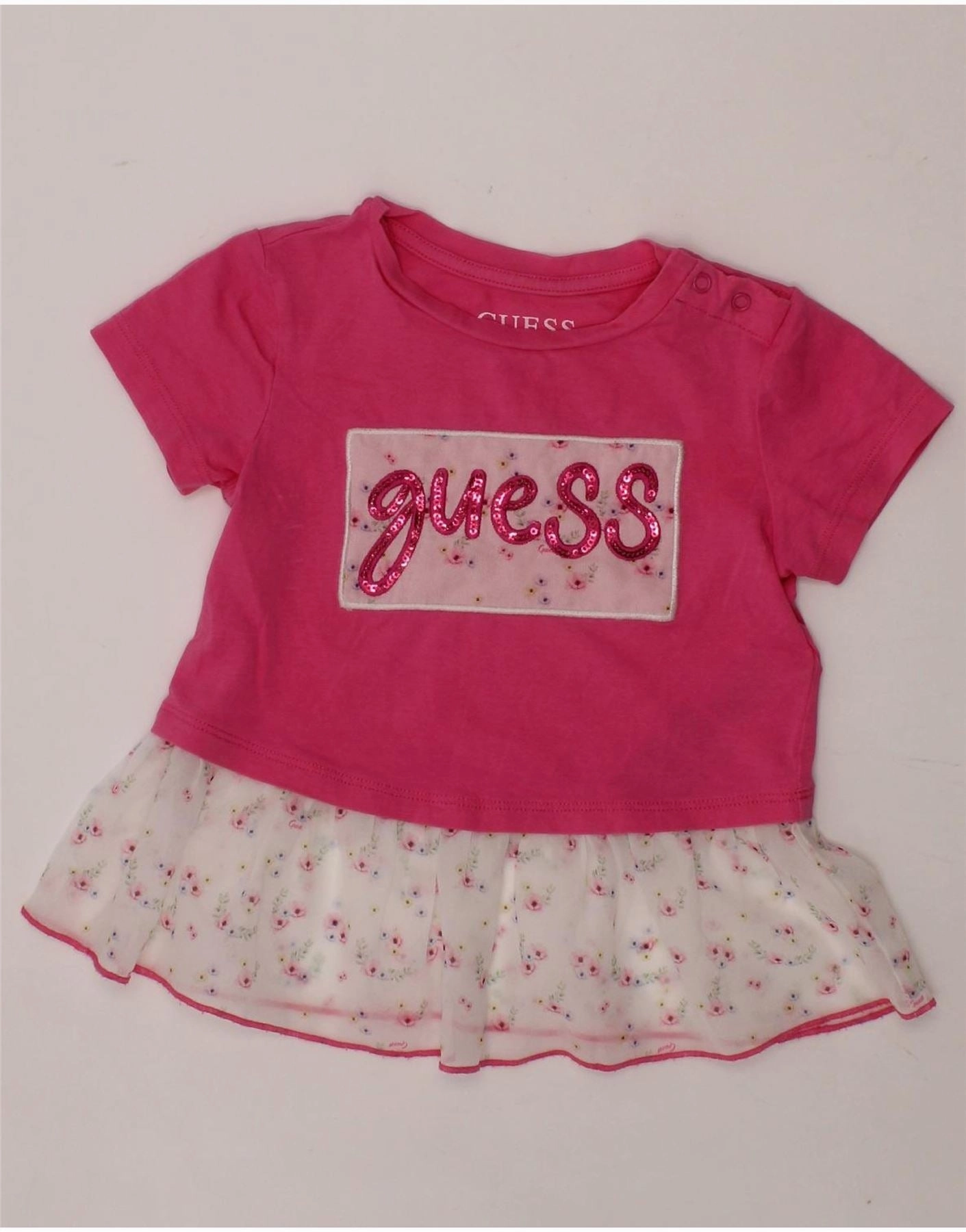 Gender Fluid GUESS Baby Girls Graphic T-Shirt Dress 12-18 Months Pink Floral Cotton