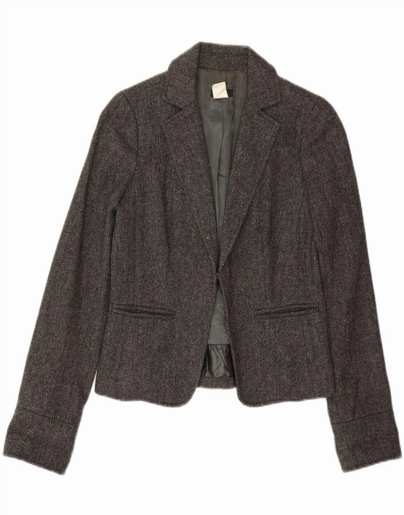 J. CREW Womens Blazer Jacket US 2 XS Grey Herringbone Wool Tailored Wearable Chic Fit