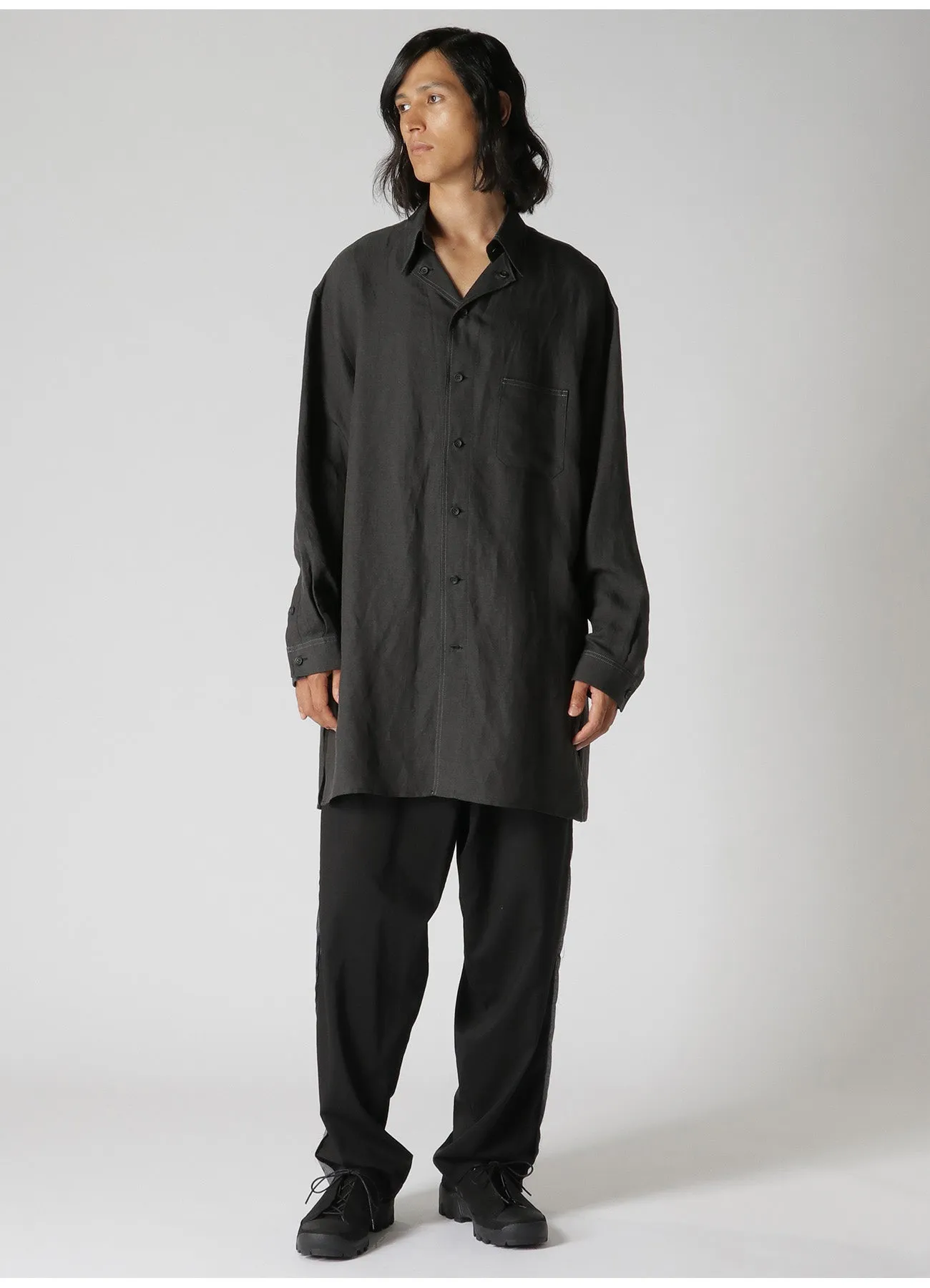 High Street Fashion LYOCELL LINEN TWILL SHIRT WITH DESIGN COLLAR AND COLOR STITCH