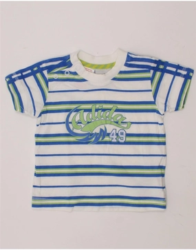 ADIDAS Baby Boys Graphic T-Shirt Top 3-6 Months White Striped Cotton Edgy Fashion Round Collar