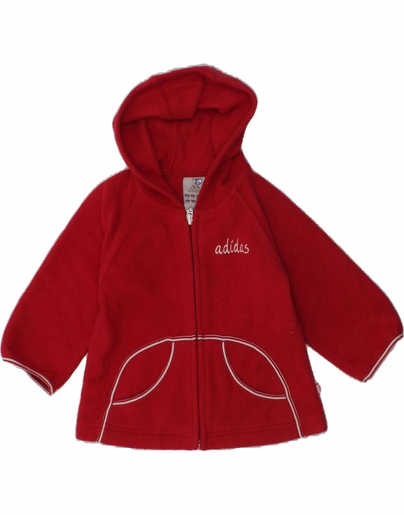 ADIDAS Baby Girls Graphic Hooded Fleece Jacket 6-9 Months Red Polyester Bestseller