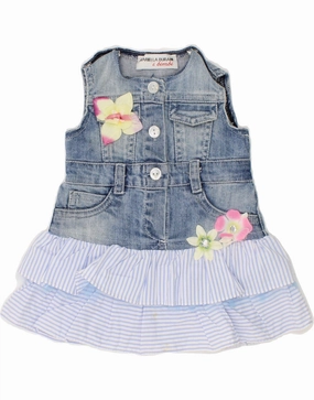MARIELLA BURANI Baby Girls Denim Dress 0-3 Months Blue Floral Cotton Fluid Fabric SustainableCotton