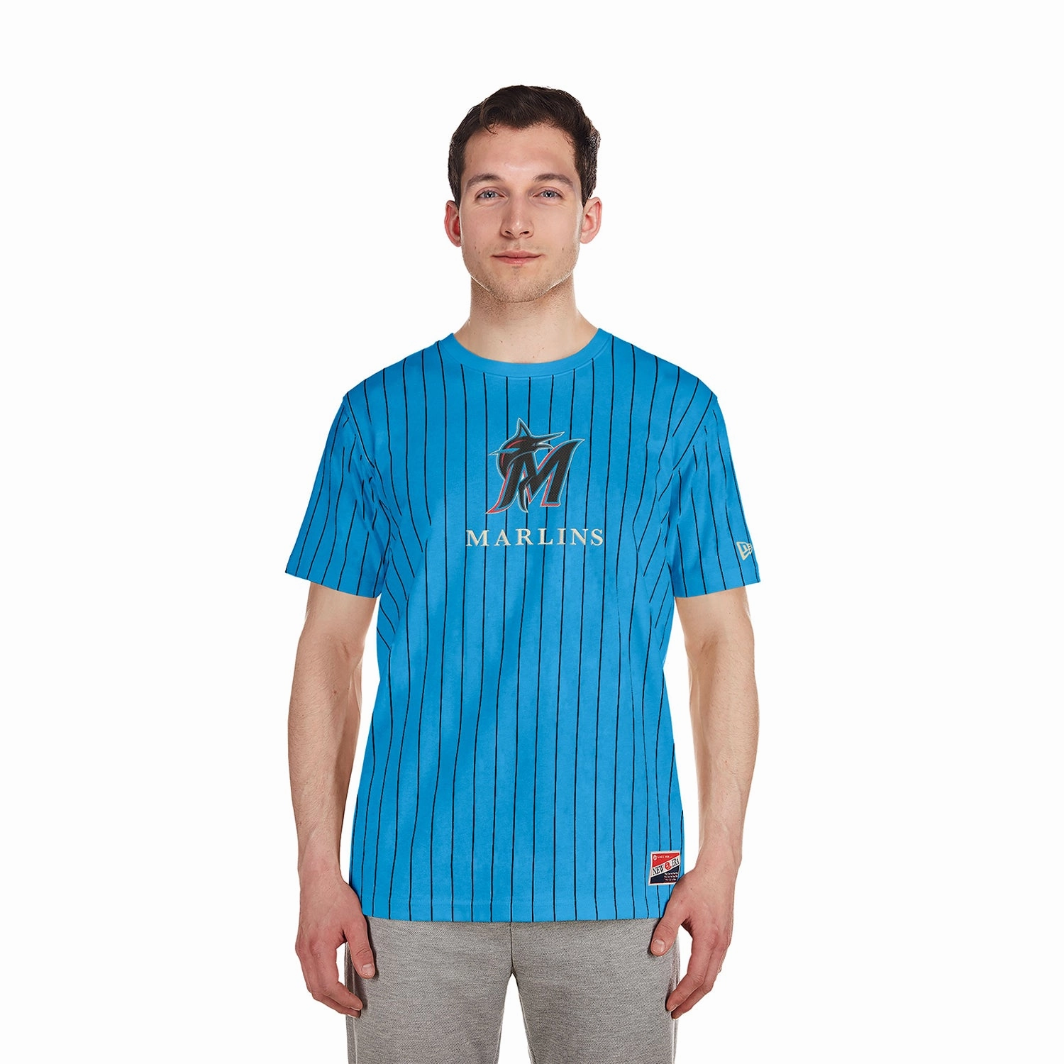 Modern Style Marlins Team Logo Pinstripe Tee - Mens