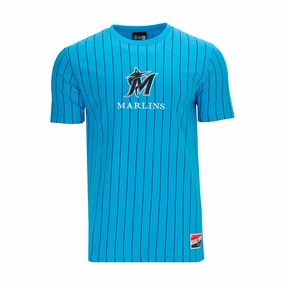 cotton material Light Trend Marlins Team Logo Pinstripe Tee - Mens