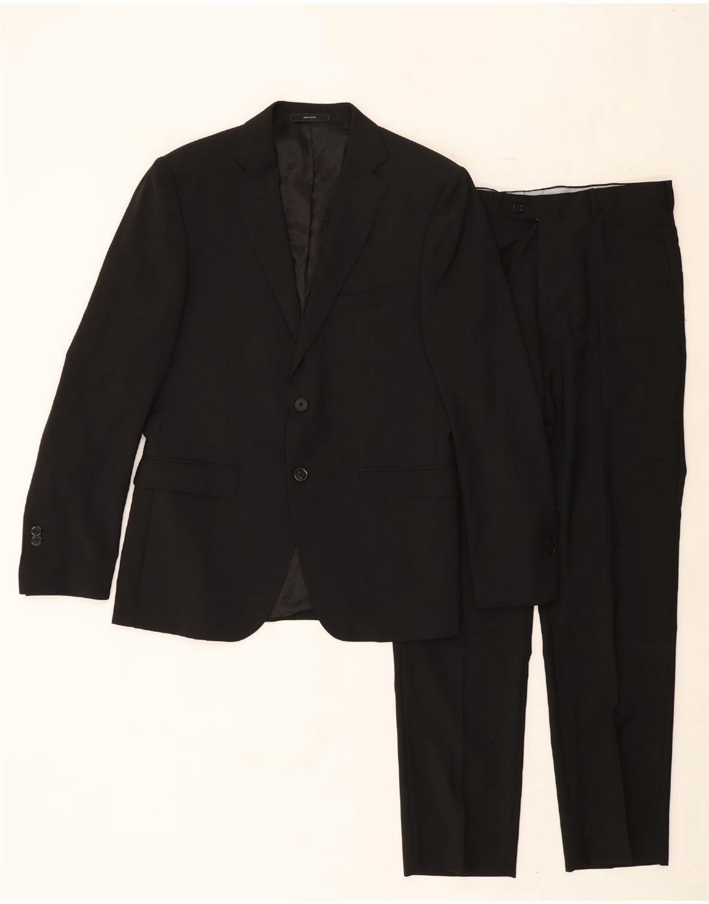 MASSIMO DUTTI Mens 2 Piece Suit US 38 Medium W34 L30 Black Wool Workday Essential