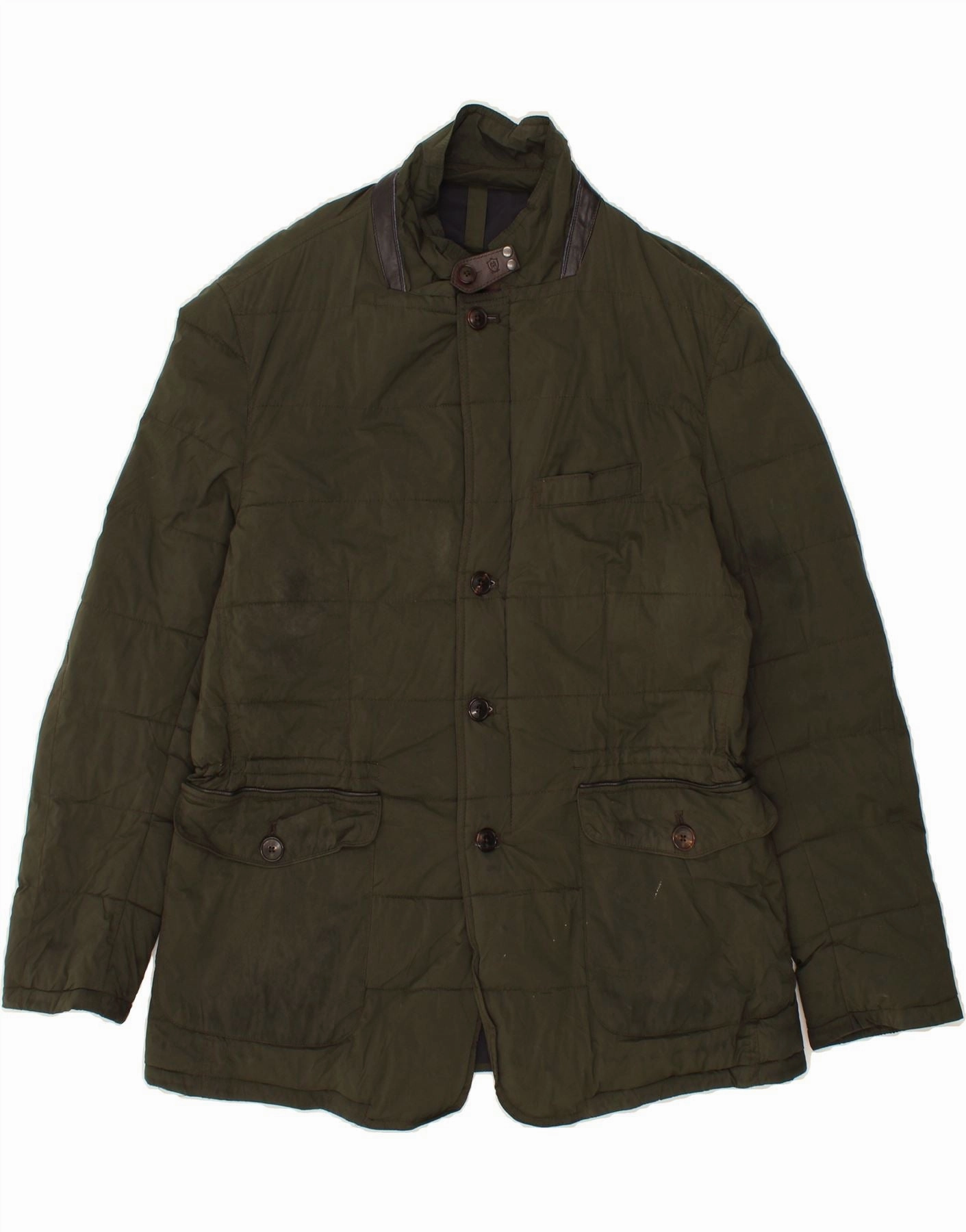 MASSIMO DUTTI Mens Blazer Padded Jacket UK 42 XL Green Nylon Smart Tailored Fit Polished Design