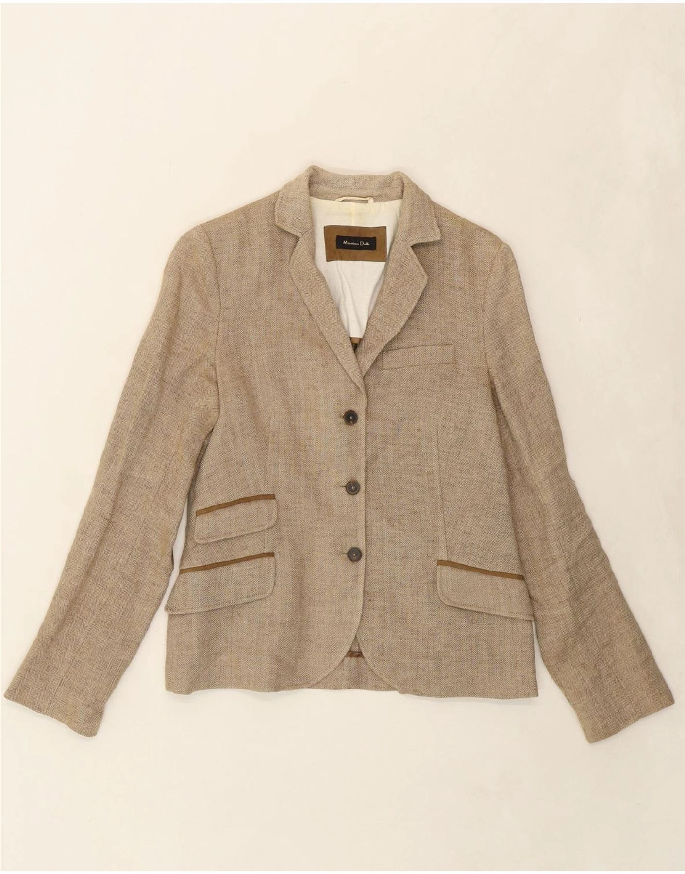 Noise Reduction Fabric MASSIMO DUTTI Womens Blazer Jacket Size 40 Medium Beige Herringbone