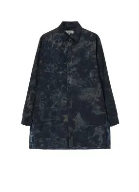 Gift Idea COTTON LINEN SHEETING INK PLACKET TAB TRIPLE COLLAR BLOUSE