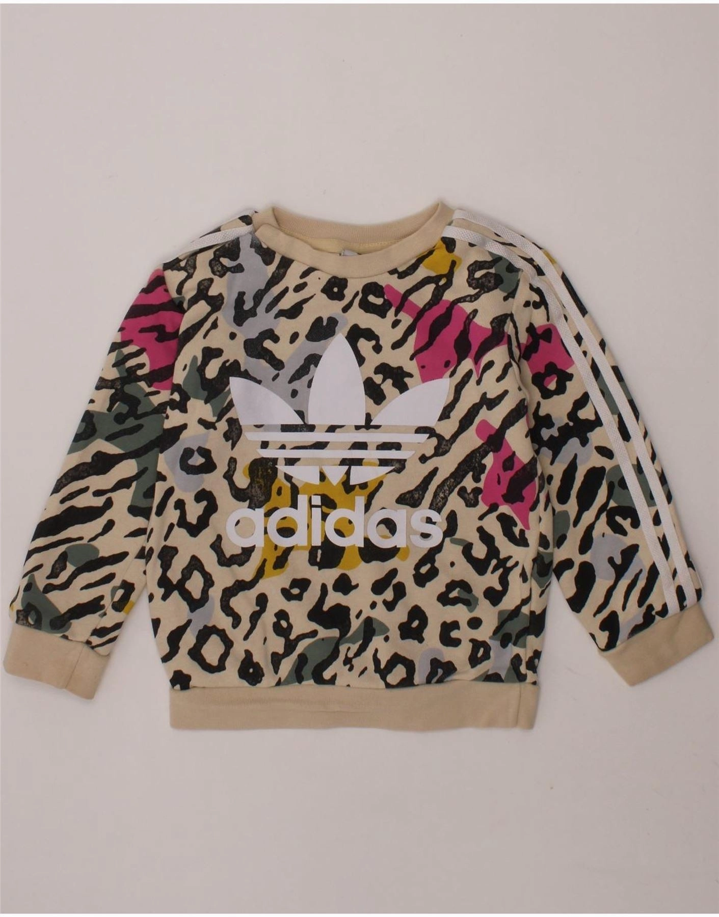 ADIDAS Baby Girls Sweatshirt Jumper 12-18 Months Beige Animal Print Seamless Circular Knit Breathable Material