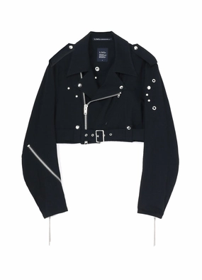 METAL EYELET SHORT DENIM BIKER JACKET ski holiday