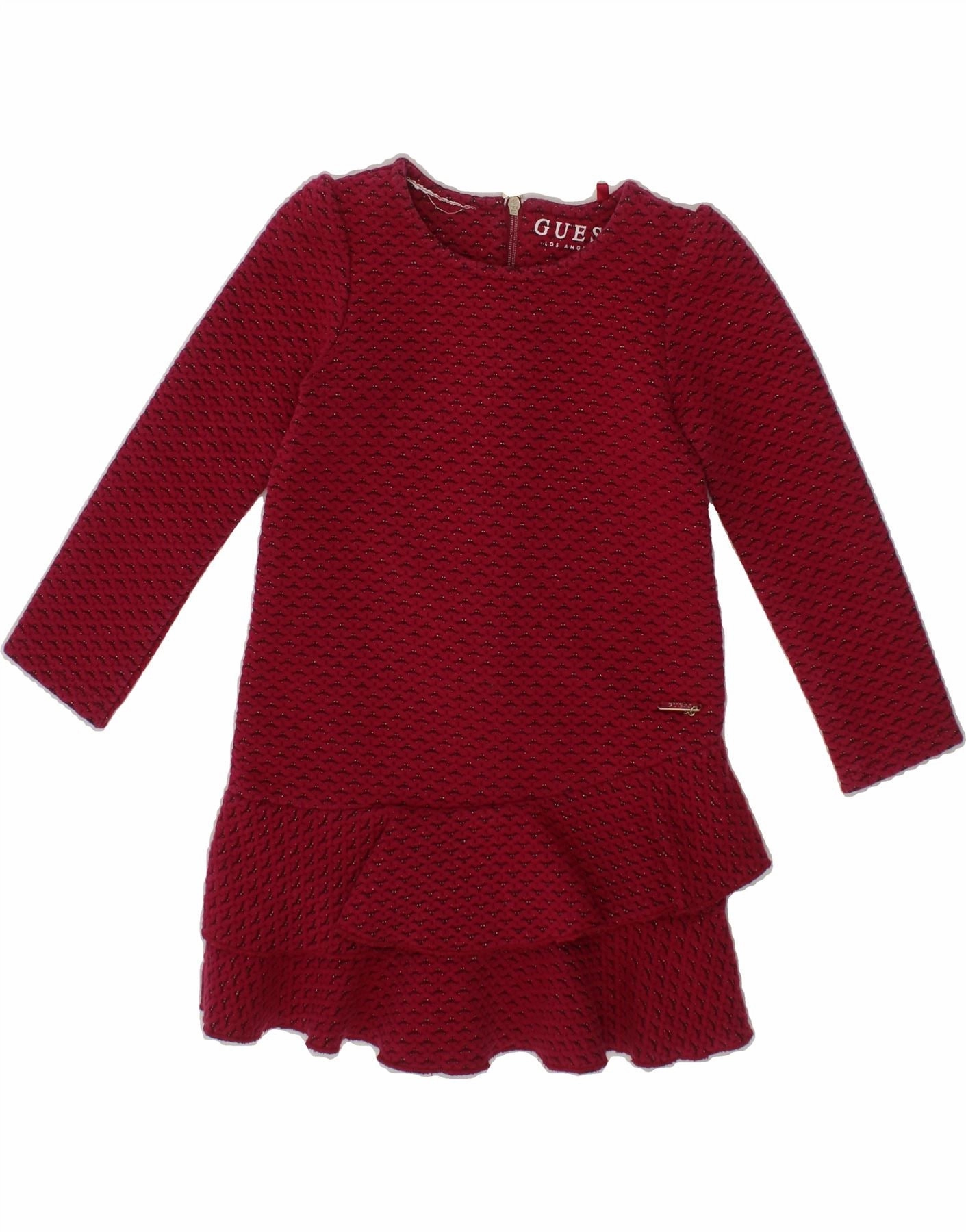 GUESS Baby Girls Long Sleeve Tiered Dress 18-24 Months Red Check Polyester Elegant Style Fresh Look