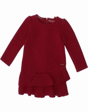 GUESS Baby Girls Long Sleeve Tiered Dress 18-24 Months Red Check Polyester Elegant Style Fresh Look