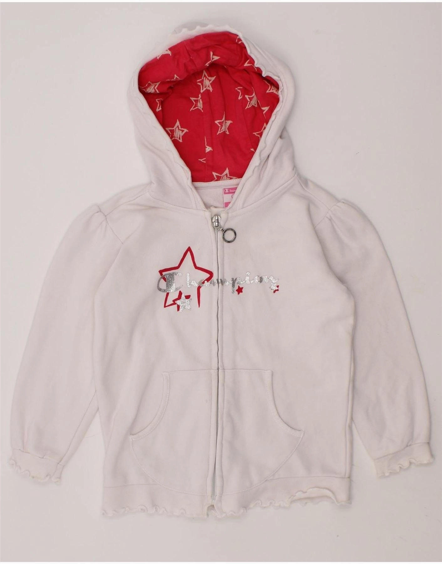 CHAMPION Baby Girls Graphic Zip Hoodie Sweater 18-24 Months Large  White Modern Layer