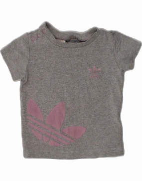 ADIDAS Baby Girls Graphic T-Shirt Top 3-6 Months Grey Cotton All-Weather Ready