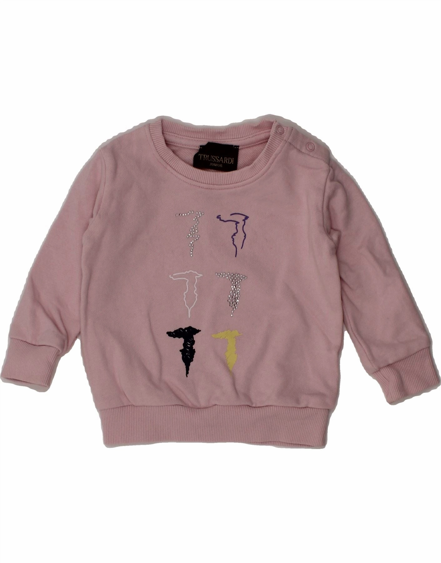 TRUSSARDI JUNIOR Baby Girls Graphic Sweatshirt Jumper 0-3 Months Pink Stretch Ribbing