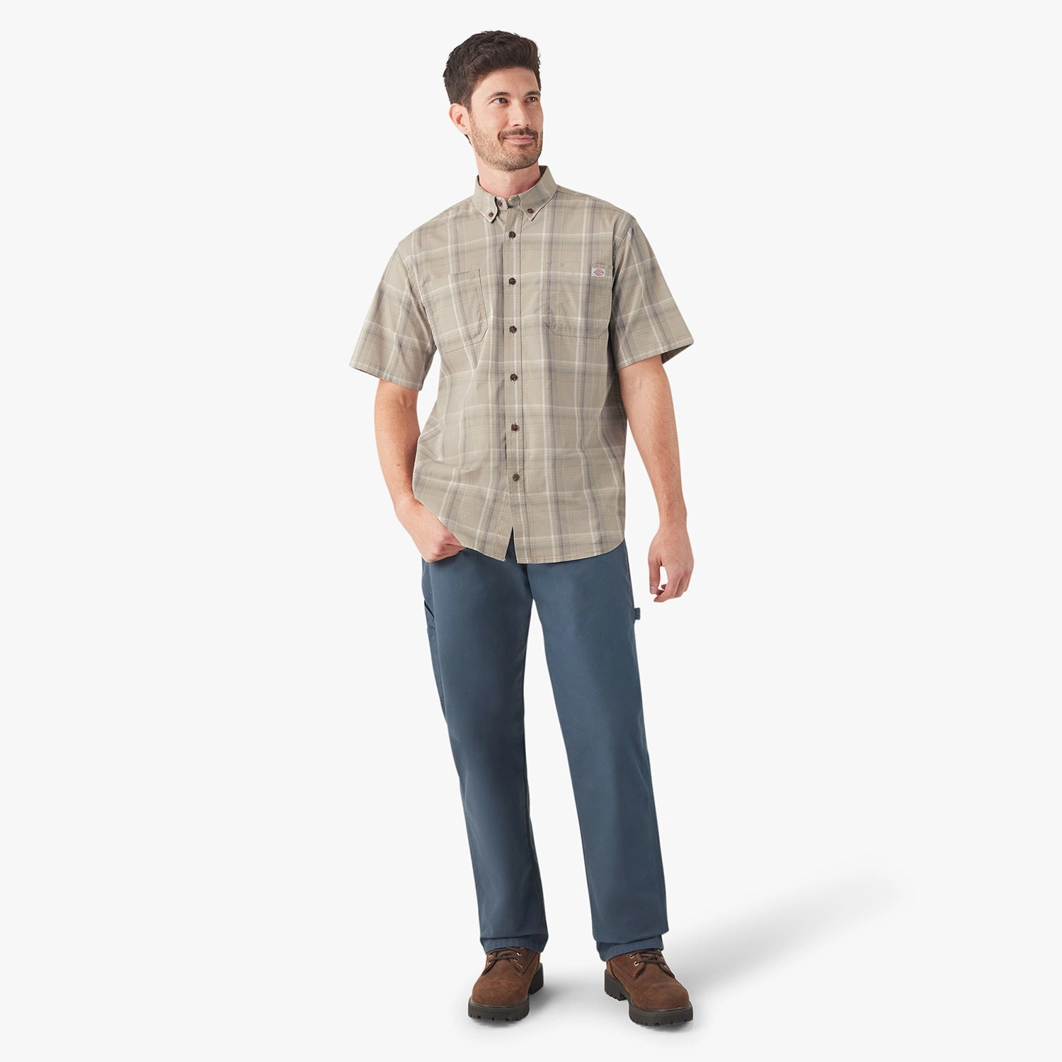 Casual Layer Look SS Flex Plaid Woven Shirt - Mens