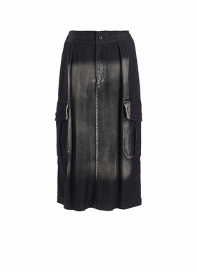 SPOTTED DENIM SIDE POCKET STRAIGHT SKIRT Drape Wave